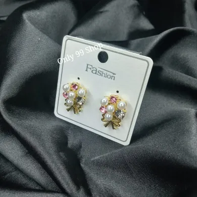 Elegant Rhinestone Pearl Stud Earring 